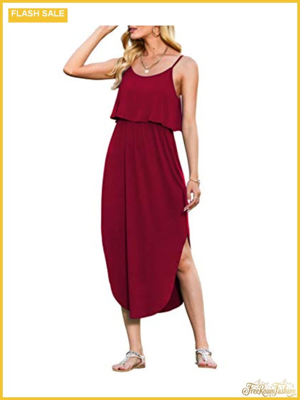Women's Strappy Split Midi Dress Rayon Spandex Adjustable Summer Beach